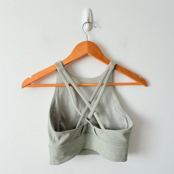 Lululemon Energy Bra High Neck Long Line Ribbed Green Fern Size 6 - Picture 4 of 5